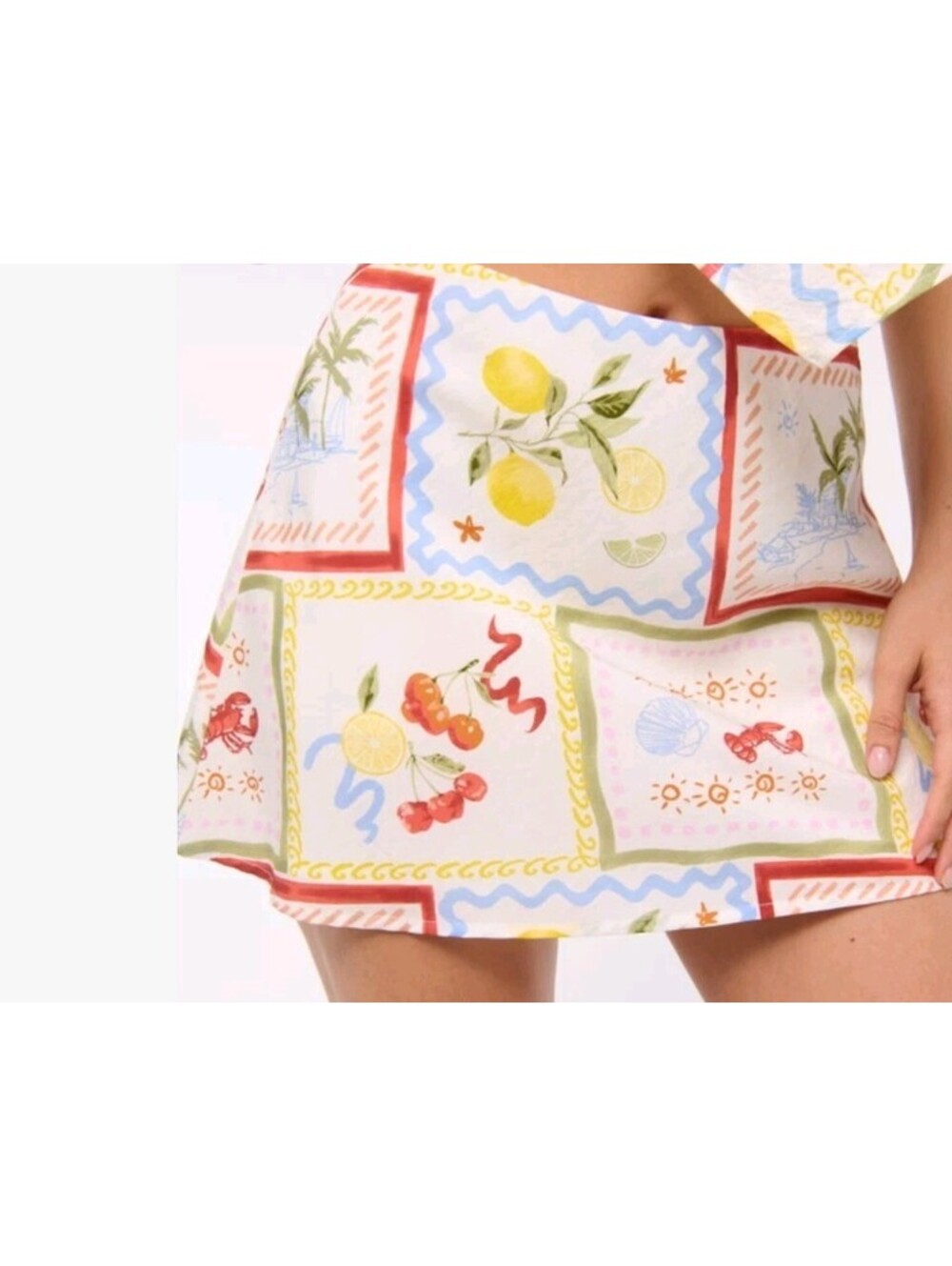 Abercrombie & Fitch Sienna Mini Skort L Large EUC Tile Print Lemon Lobster Y2K